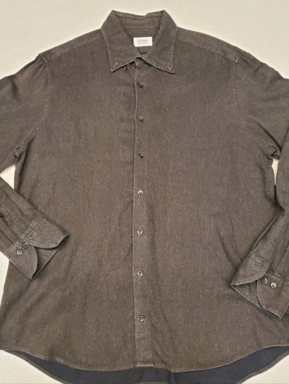 Stenströms Made to Measure Gray Cotton Twill Fitted Dress Shirt Size 42 MTM